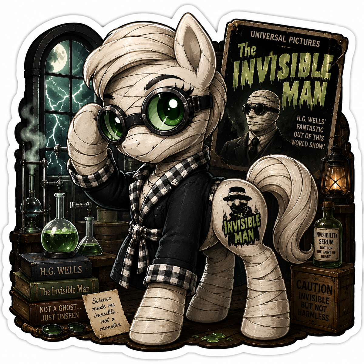 Science Made Me Invisible... Not a Monster | The Invisible Man Pony Vinyl Sticker