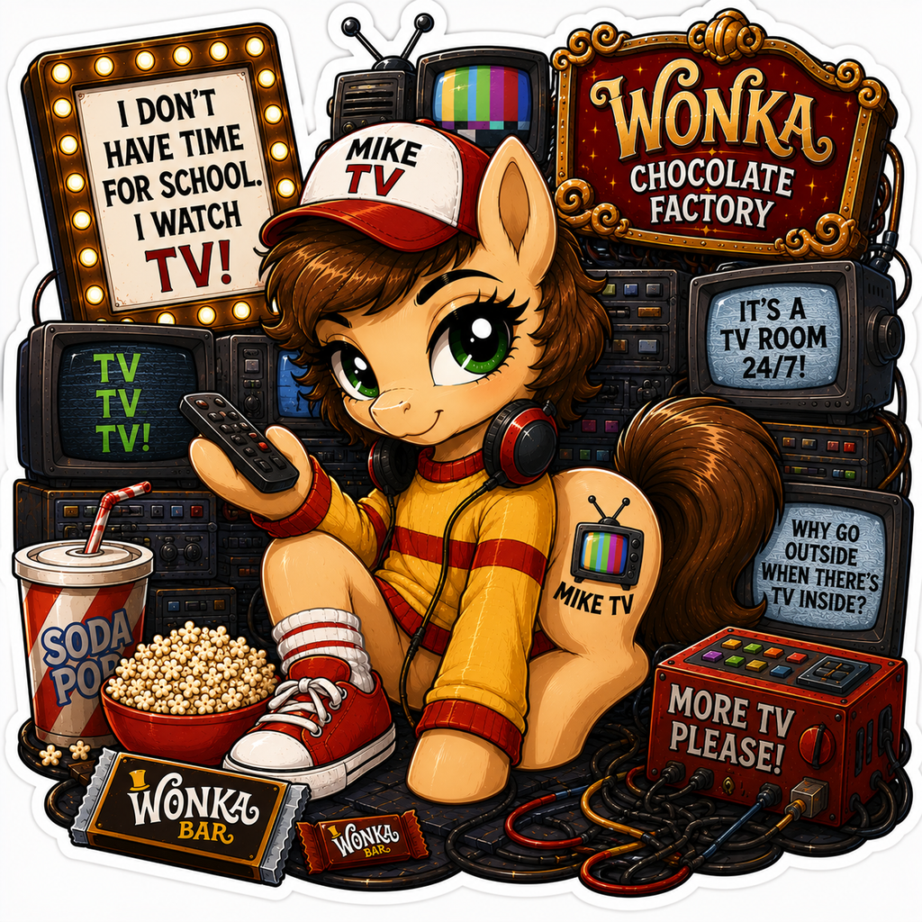 I Don't Have Time for School, I Watch TV! | Mike Teavee Pony Vinyl Sticker