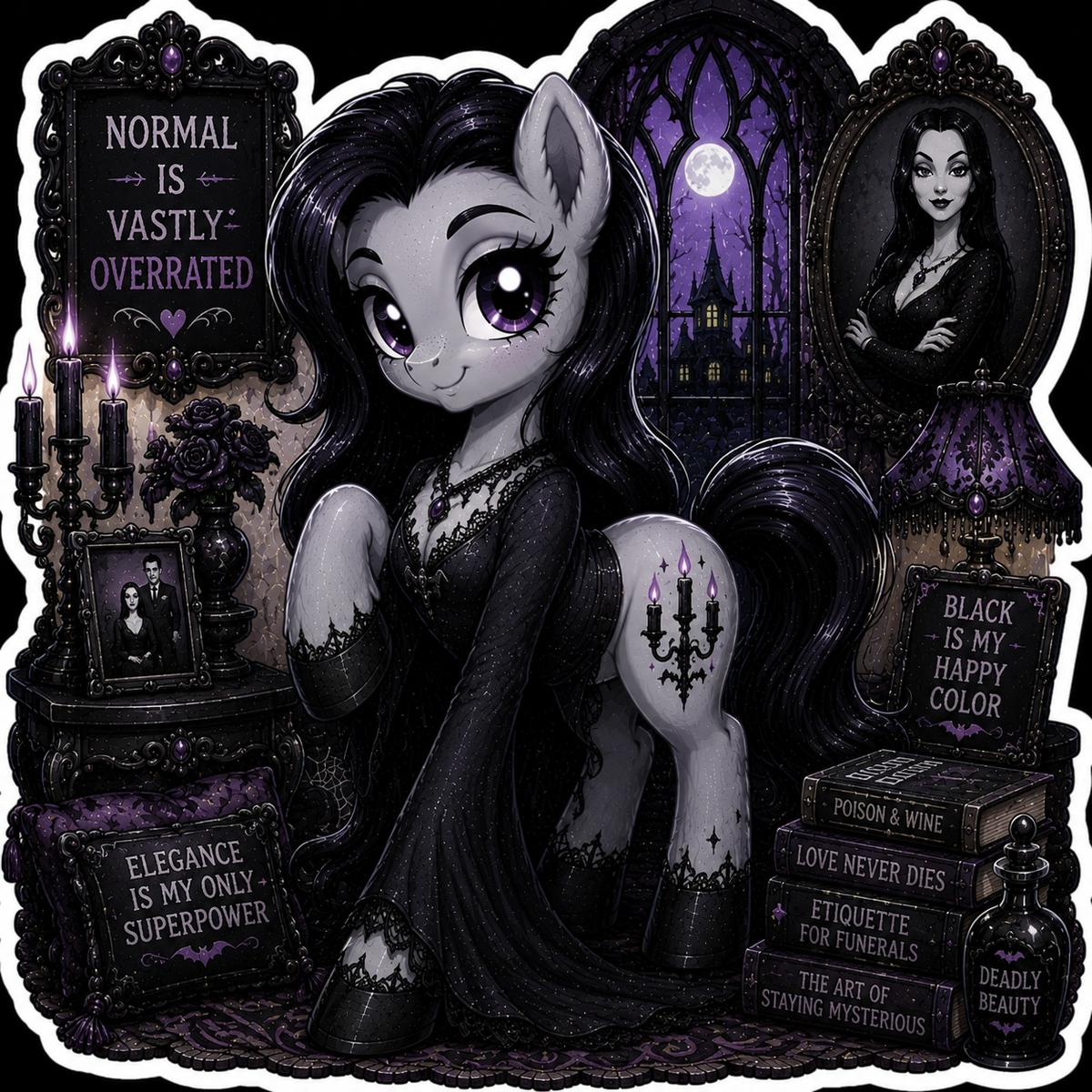 Elegance Is My Only Superpower | Morticia Addams Pony Vinyl Sticker