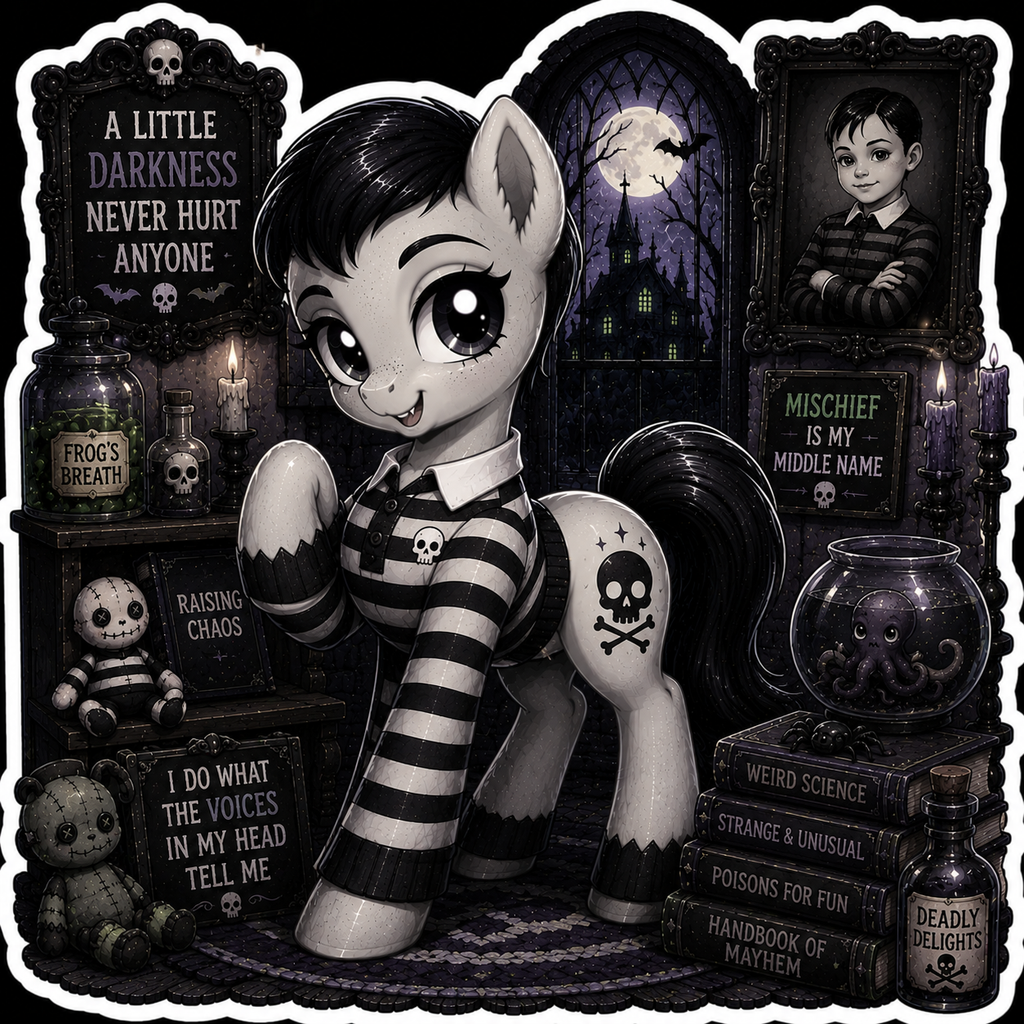 A Little Darkness Never Hurt Anyone | Pugsley Addams Pony Vinyl Sticker
