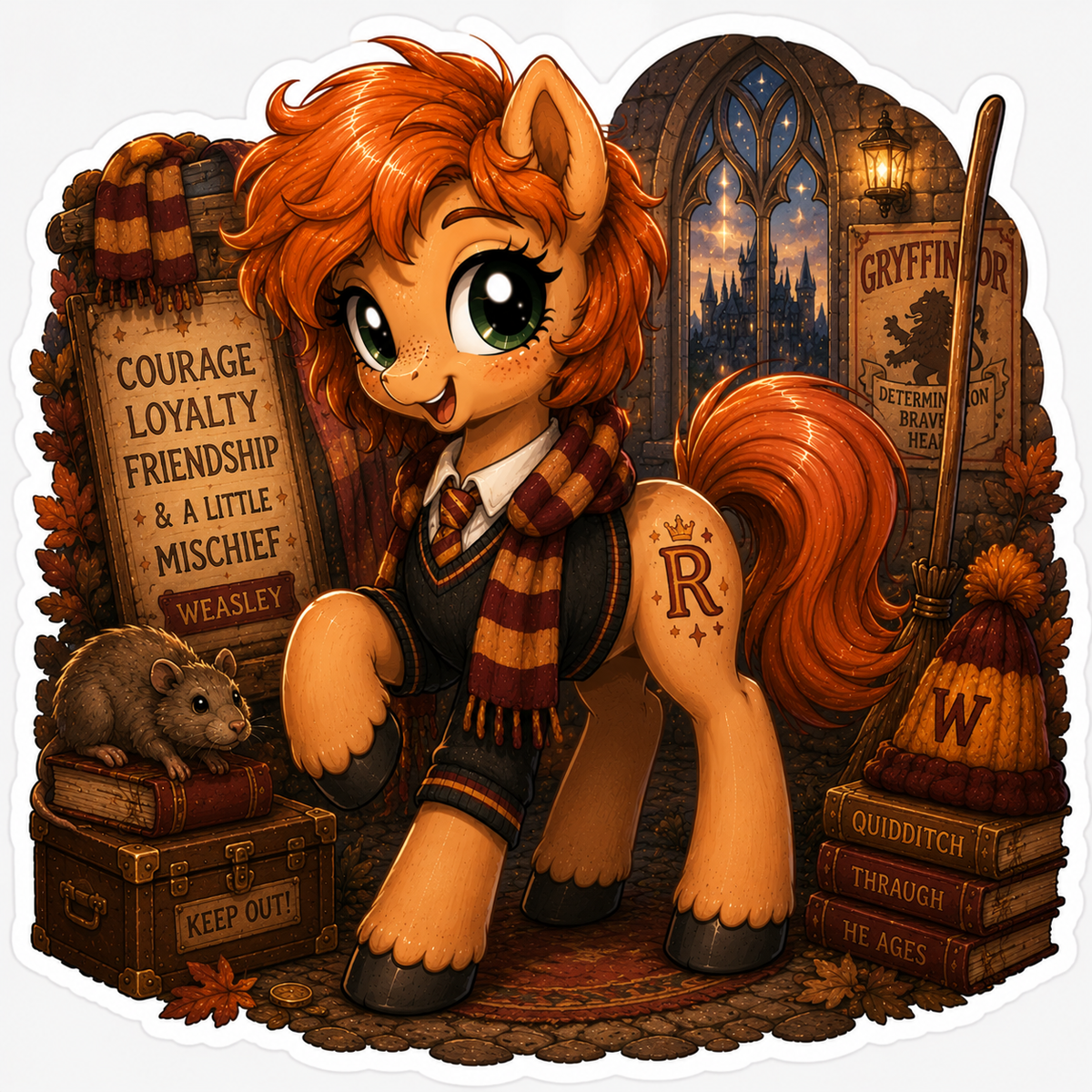 Courage, Loyalty, Friendship & a Little Mischief | Ron Weasley Pony Vinyl Sticker
