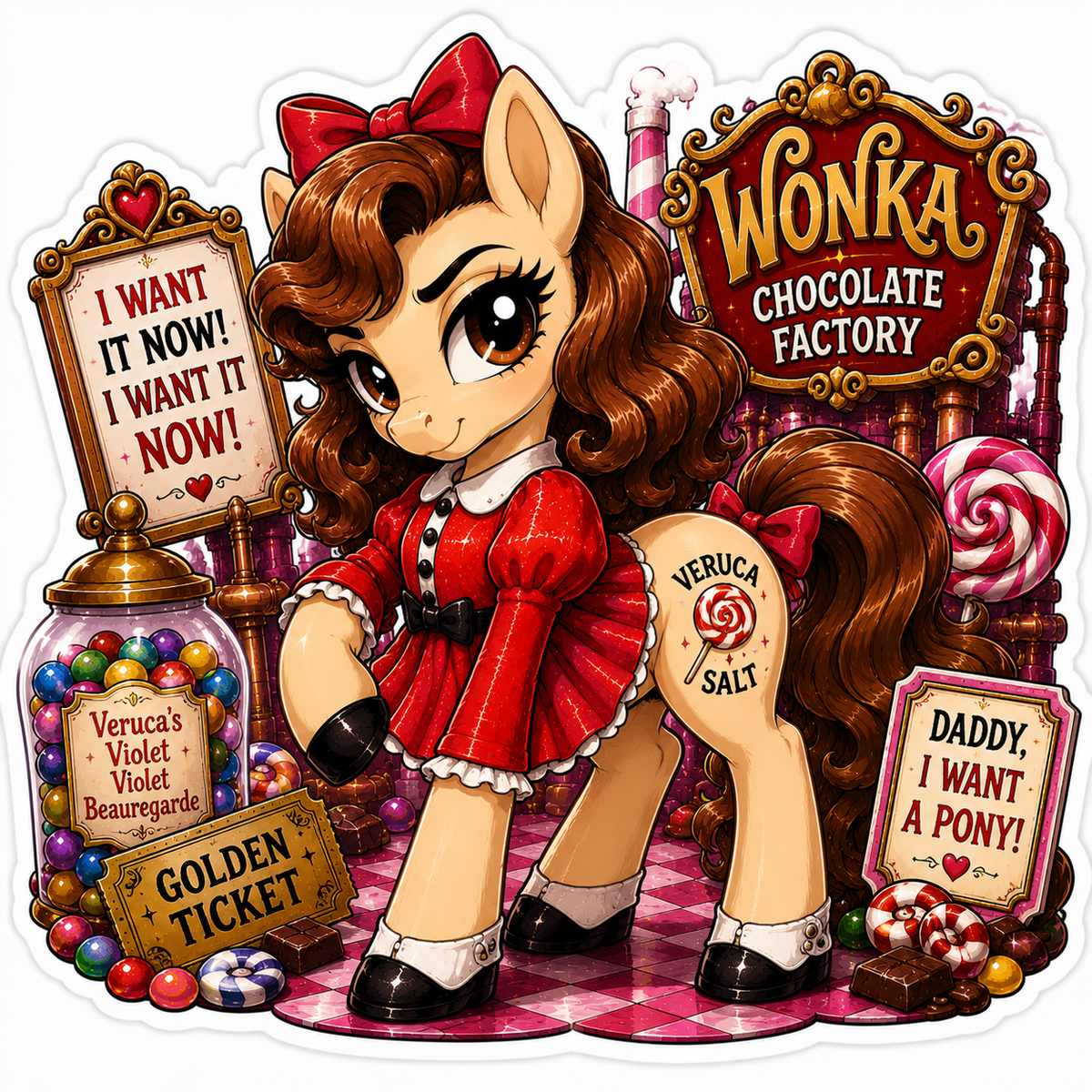 Daddy, I Want a Pony! | Veruca Salt Pony Vinyl Sticker
