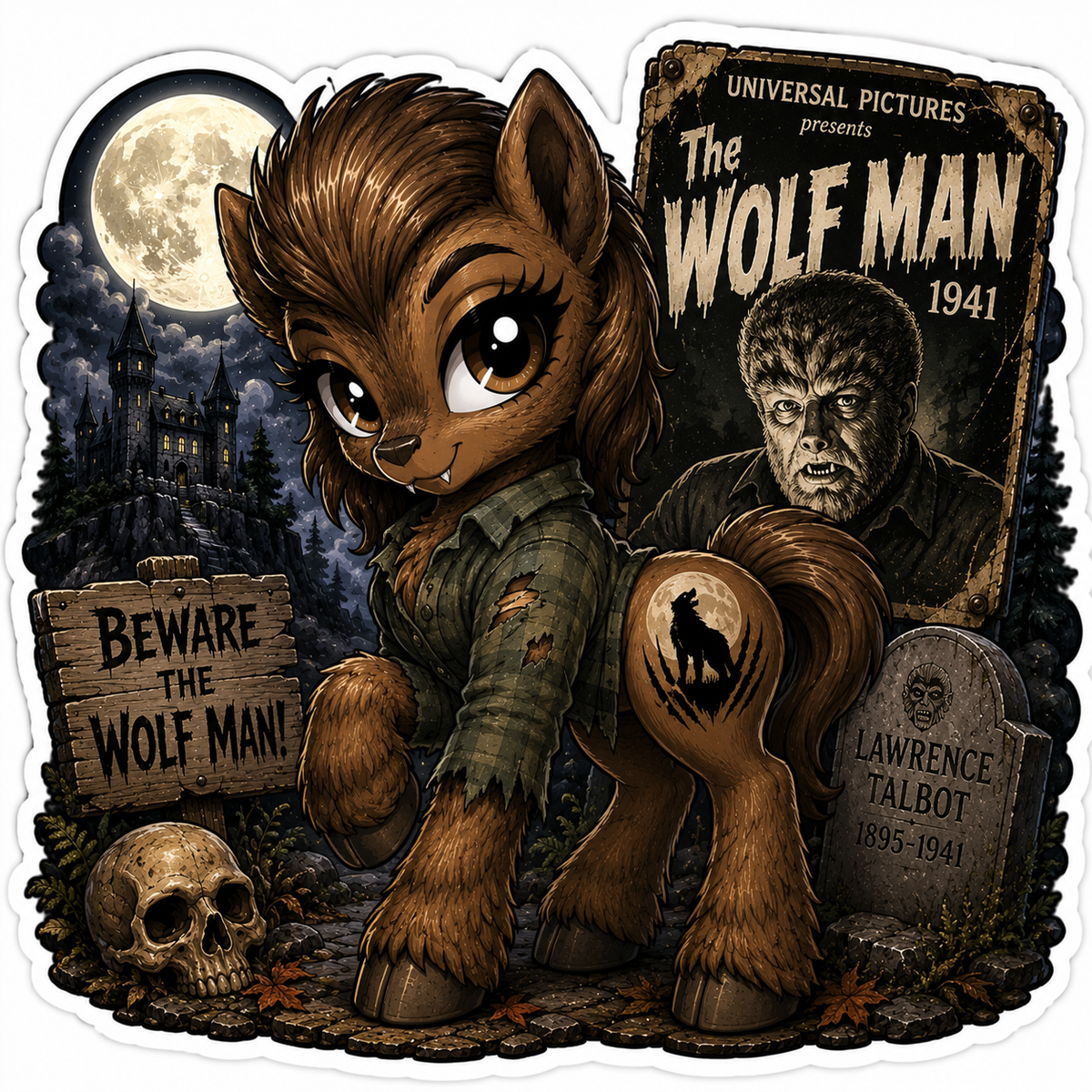 Beware the Wolf Man | The Wolf Man Pony Vinyl Sticker