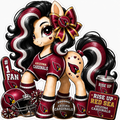 Arizona Cardinals fan pony sticker in cardinal red, black, white and gold with football helmet, bow and team fan gear