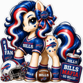 Buffalo Bills fan pony sticker in royal blue, red and white with football helmet, bow and game-day accessories