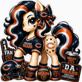 Chicago Bears fan pony sticker in navy, orange and white with football helmet, bow and team fan gear