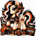 Cincinnati Bengals fan pony sticker in black, orange and white with football helmet and game-day details