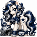 Dallas Cowboys fan pony sticker in navy, silver and white with football helmet, stars and game-day accessories