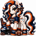 Denver Broncos fan pony sticker in navy, orange and white with football helmet and game-day details