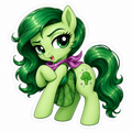 Disgust inspired green pony sticker with dark green mane, purple scarf, green dress and broccoli symbol