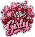 Pink Dr Pepper can with bow, cherries, hearts and large Girly text