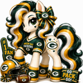 Green Bay Packers fan pony sticker in green, gold and white with football helmet, bow and game-day accessories