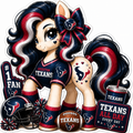 Houston Texans fan pony sticker in navy, red and white with football helmet, bow and team fan gear