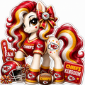 Kansas City Chiefs cheer pony sticker in red, gold and white with football helmet and game-day details