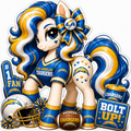 Los Angeles Chargers fan pony sticker in blue, gold and white with football helmet and game-day details