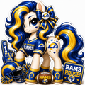 Los Angeles Rams fan pony sticker in royal blue, gold and white with football helmet and game-day accessories