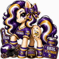 Minnesota Vikings fan pony sticker in purple, gold and white with football helmet and game-day details