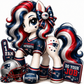 New England Patriots fan pony sticker in navy, red, white and silver with football helmet and game-day accessories