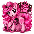 Pink Pony Club inspired bright pink cowgirl pony sticker with glitter cowboy hat, neon club sign, disco ball and sparkling western details