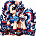 Tennessee Titans fan pony sticker in navy, light blue, red and white with football helmet and game-day details